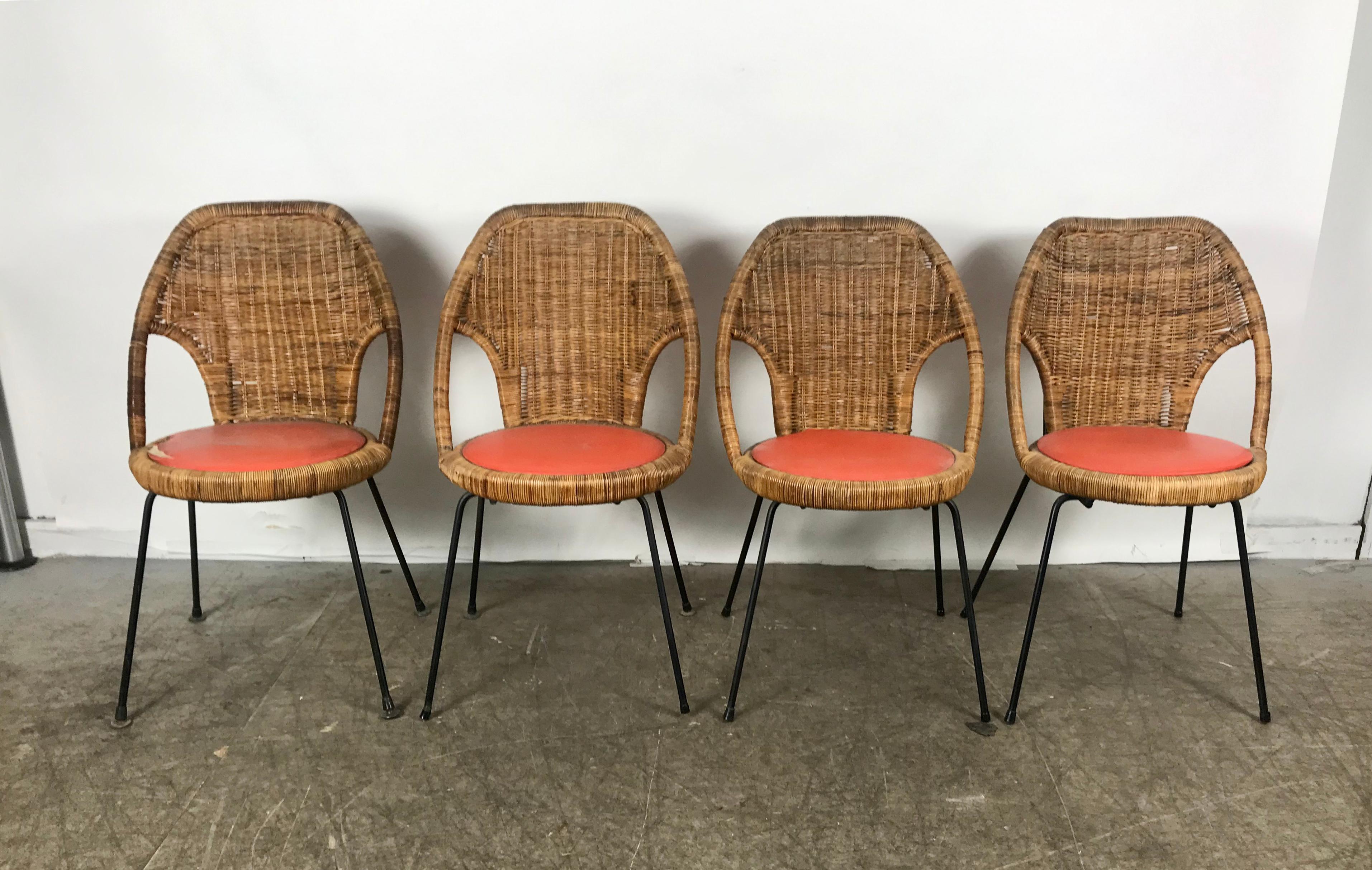 20th Century Danny Ho Fong, Wicker and Iron Dinette Chairs for Tropical