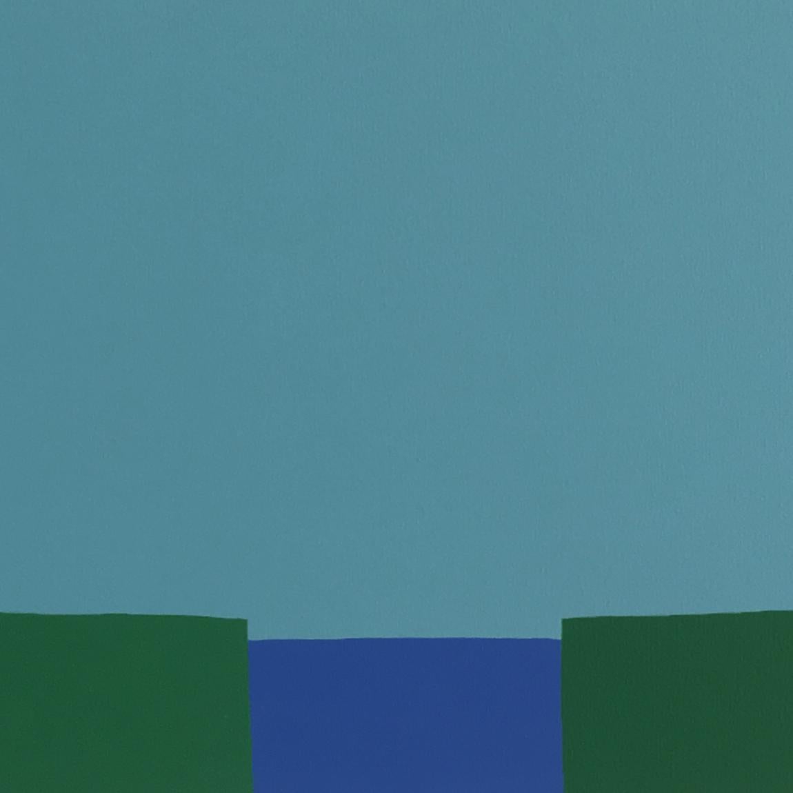 The River and The Hill by Danny Rose. Landscape Abstract painting. Green & blue For Sale 1