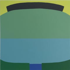 The River and The Hill by Danny Rose. Landscape Abstract painting. Green 
blue