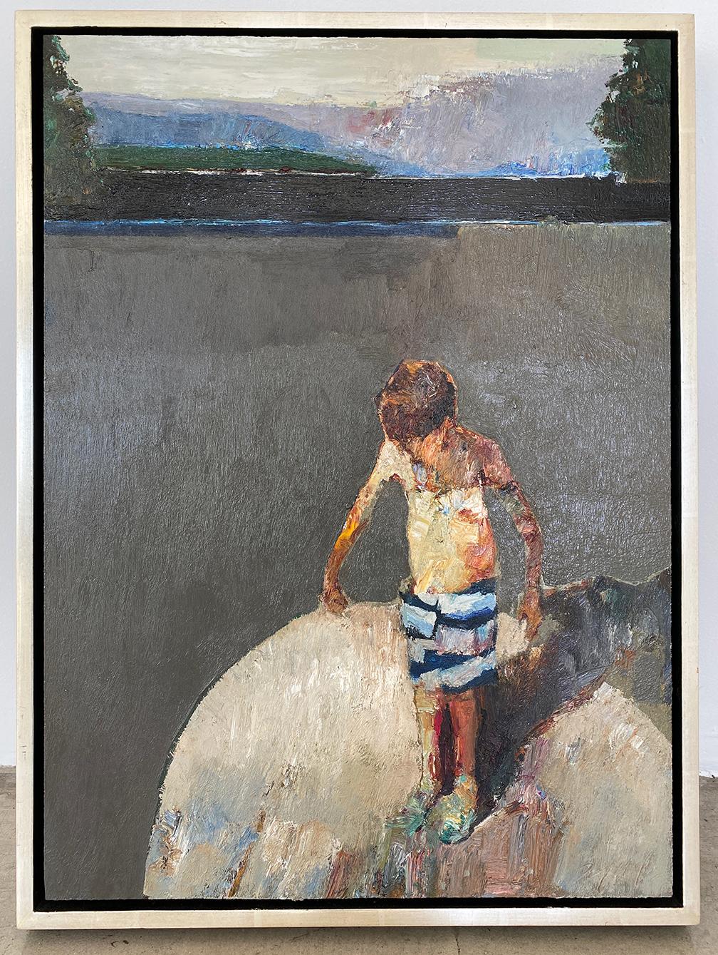 Boy on Rock - American Impressionist Painting by Danny McCaw