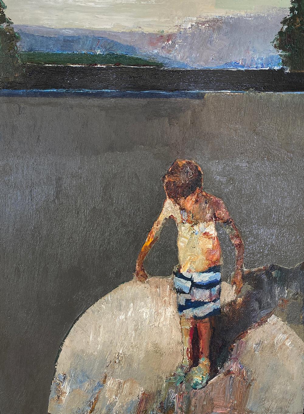 Boy on Rock - Painting by Danny McCaw