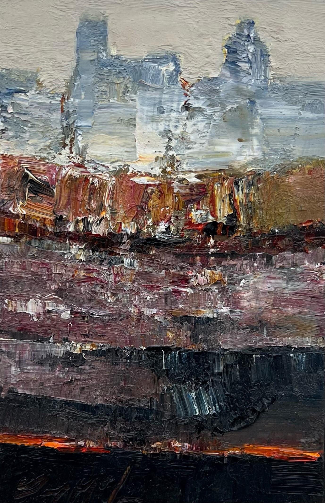 Danny McCaw Abstract Painting - "City in the Distance" Oil Painting