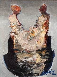 "Connected" (2024) di Danny McCaw, ritratto astratto originale dipinto a olio