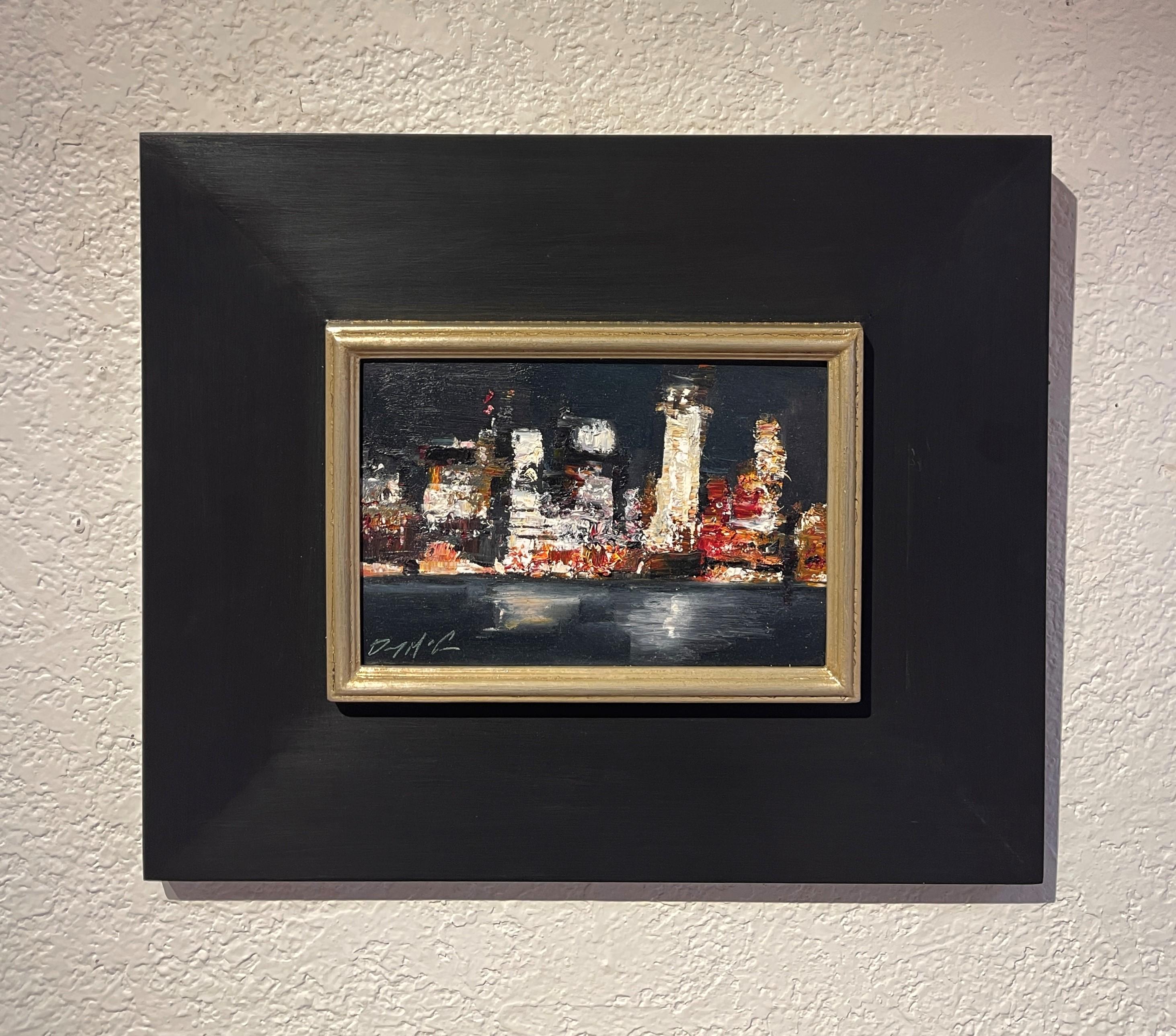 « Evening Glow » de Danny McCaw (2024) - Scène urbaine abstraite, nocturne, peinture à l'huile en vente 1