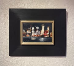 "Evening Glow" by Danny McCaw (2024) Abstract City Scene, Nocturne, Oil Painting