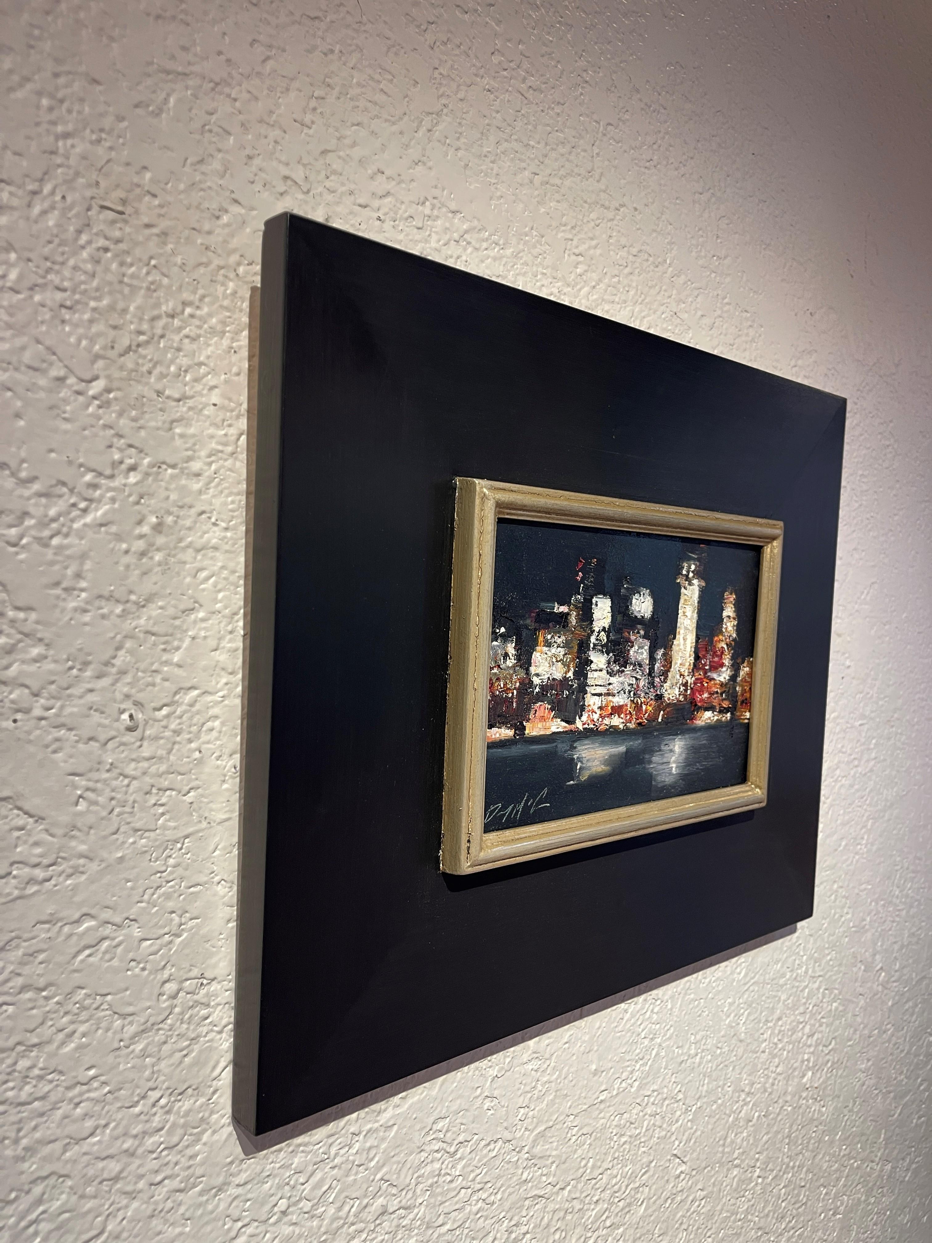 « Evening Glow » de Danny McCaw (2024) - Scène urbaine abstraite, nocturne, peinture à l'huile en vente 2