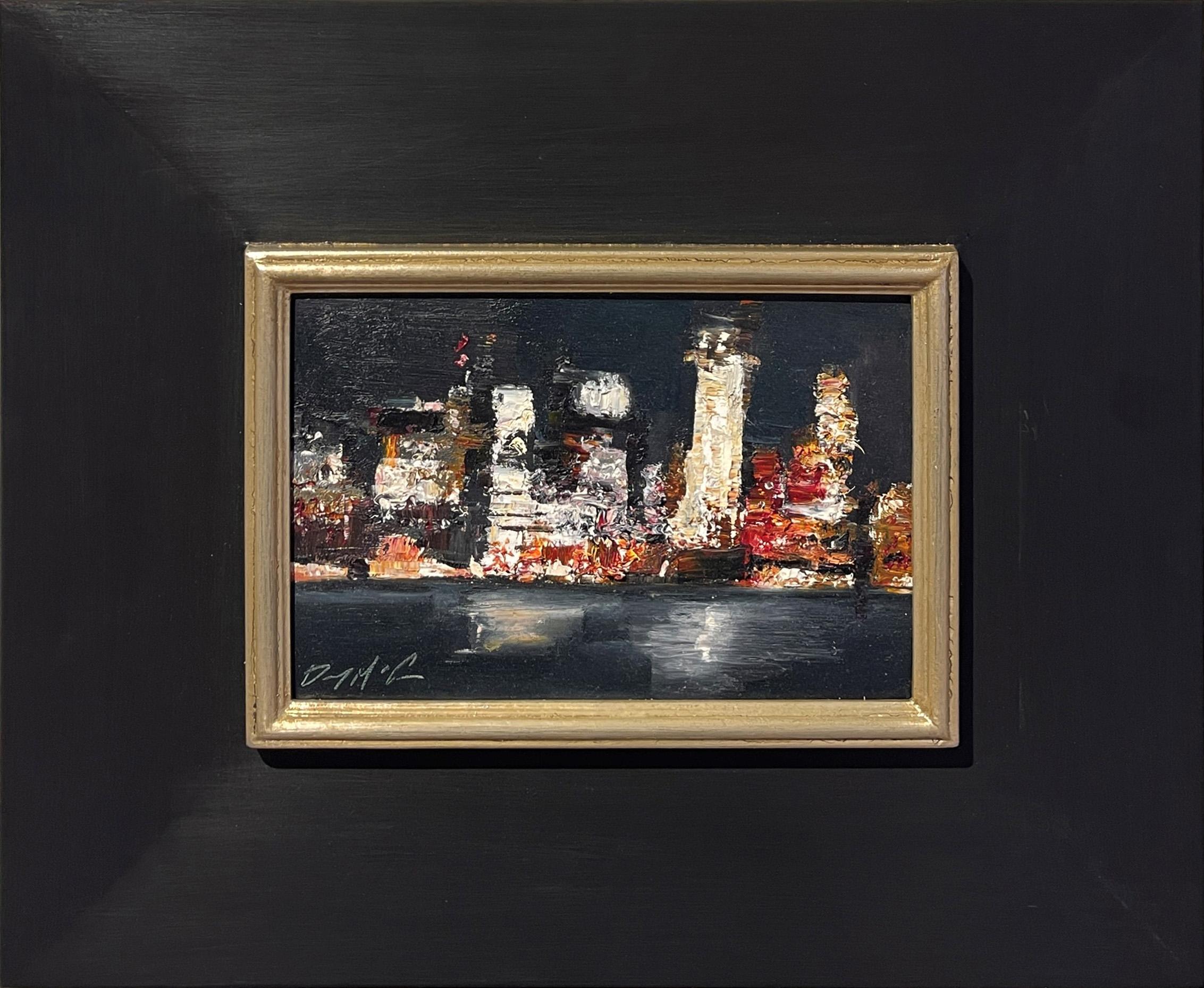 « Evening Glow » de Danny McCaw (2024) - Scène urbaine abstraite, nocturne, peinture à l'huile en vente 3