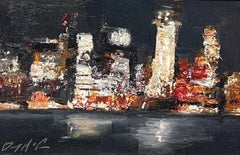 "Resplandor vespertino" de Danny McCaw (2024) Escena urbana abstracta, Nocturno, Pintura al óleo