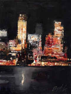 "Reflejos vespertinos" de Danny McCaw (2024) Pintura urbana al óleo, Nocturno