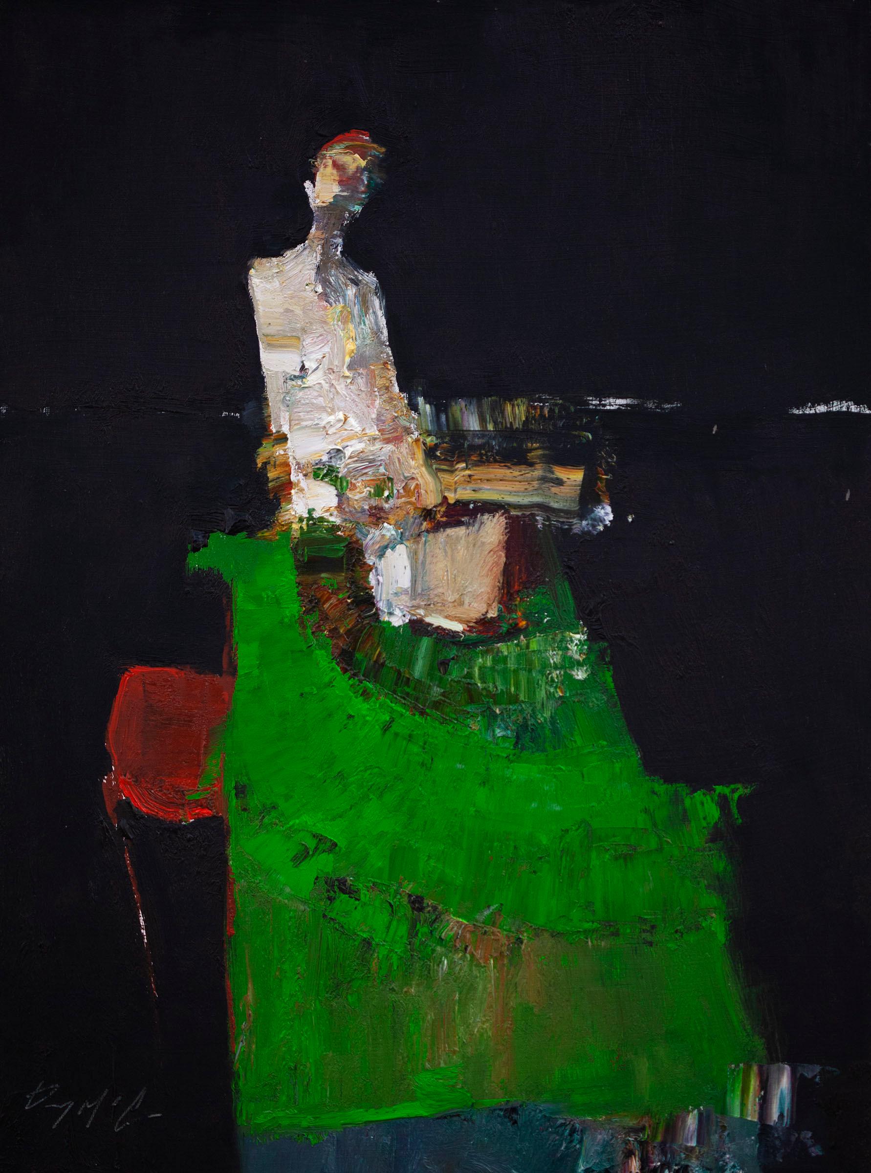 Danny McCaw Abstract Painting - "Green Table" Oil Painting