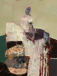 "Tappeto a motivi" (2024) di Danny McCaw, ritratto astratto originale dipinto ad olio