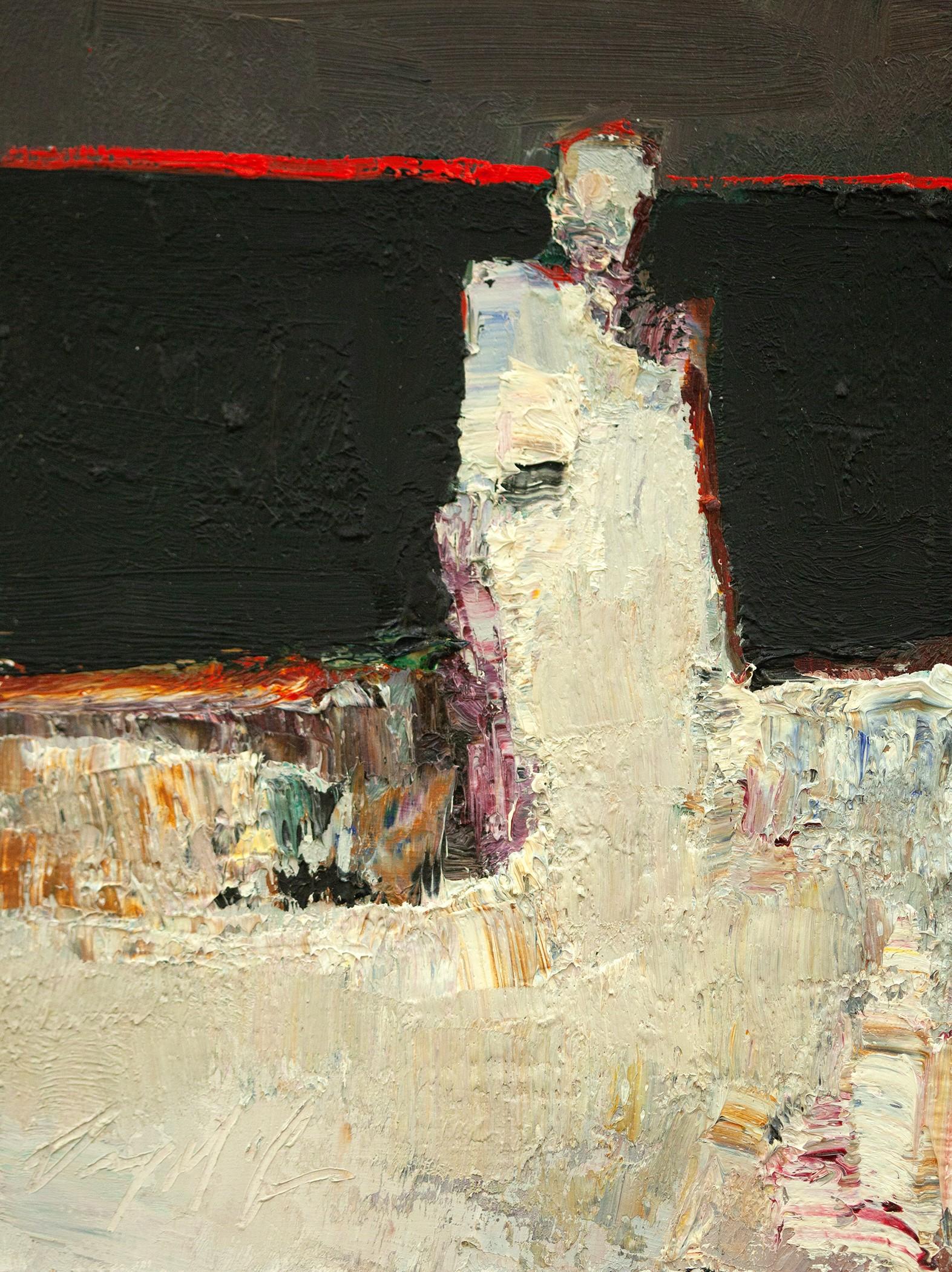 "Línea roja" (2024) de Danny McCaw, pintura al óleo original de retrato abstracto