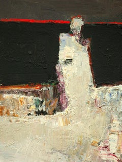 "Línea roja" (2024) de Danny McCaw, pintura al óleo original de retrato abstracto