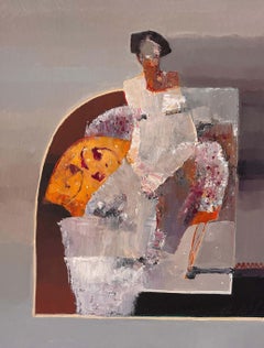 « Reminiscing » (2025) par Danny McCaw, portrait à l'huile expressionniste abstrait