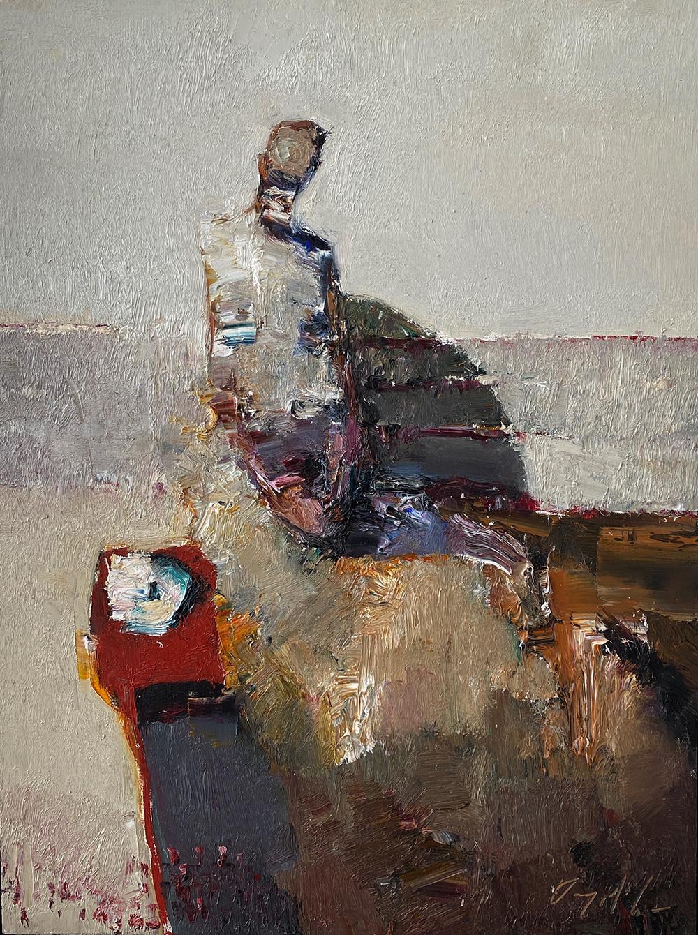 Danny McCaw Figurative Painting - Sitting by Red Table