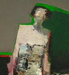 "Stripes" (2024) di Danny McCaw, ritratto astratto originale dipinto a olio