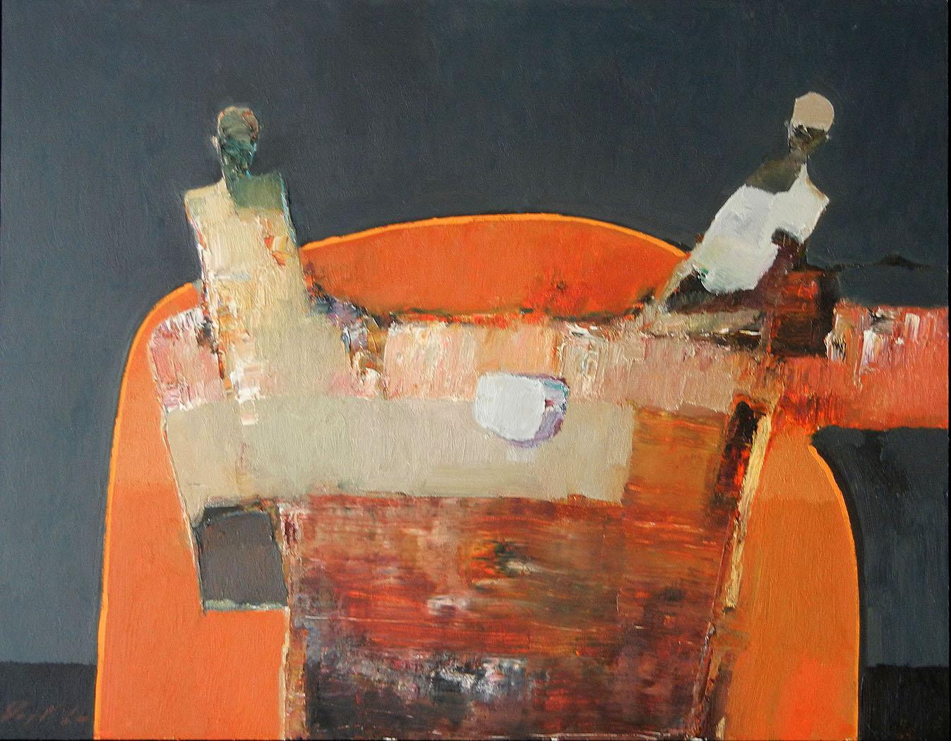 Danny McCaw Figurative Painting - Two at Orange Table
