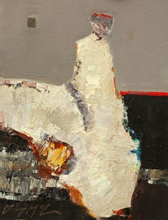 "White Dress" (2024) di Danny McCaw, ritratto astratto originale dipinto a olio