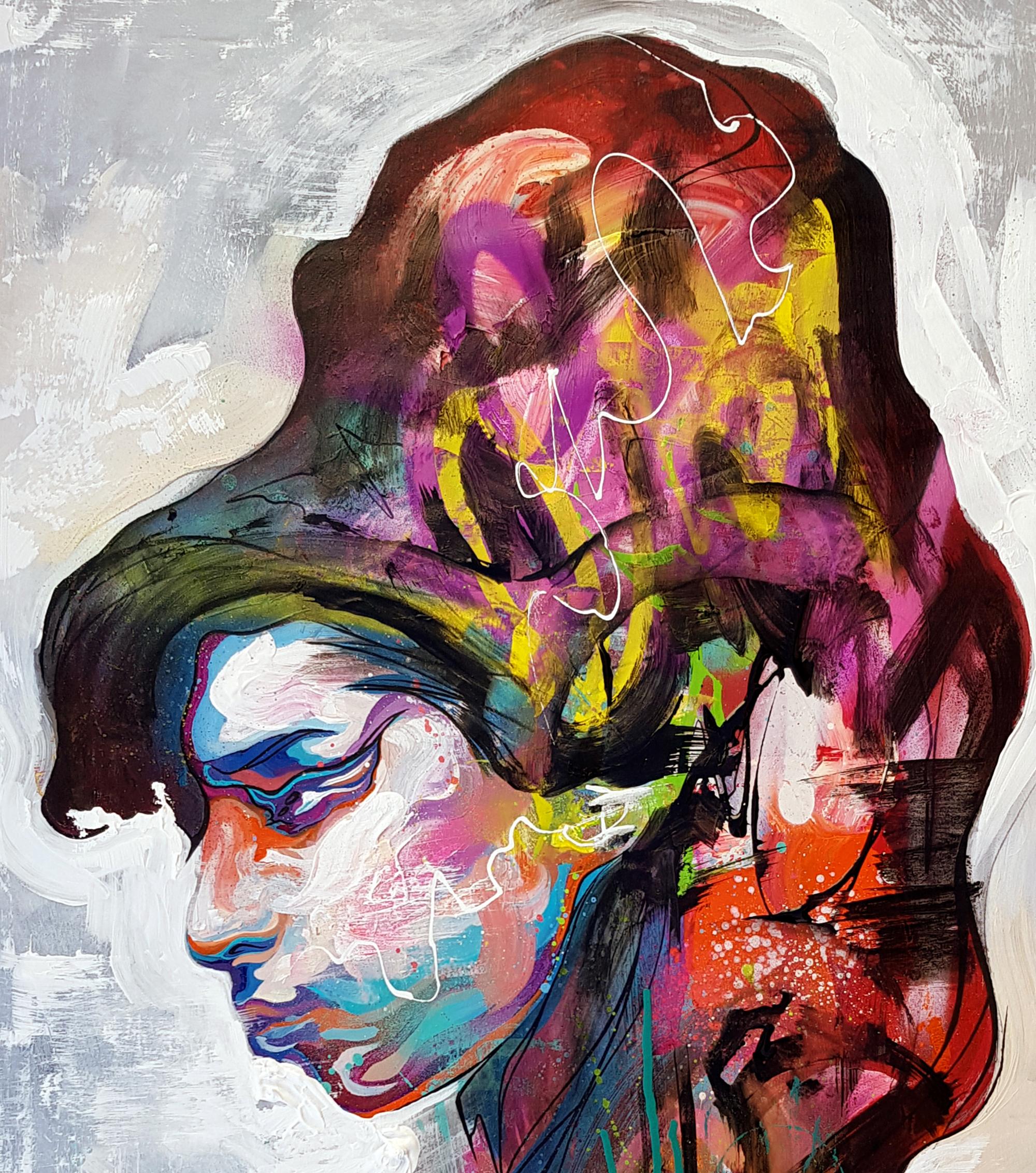 Amy - 21st Century, Contemporary Painting, Portrait, Amy Winehouse, Graffiti - Gray Portrait Painting by Danny O'Connor