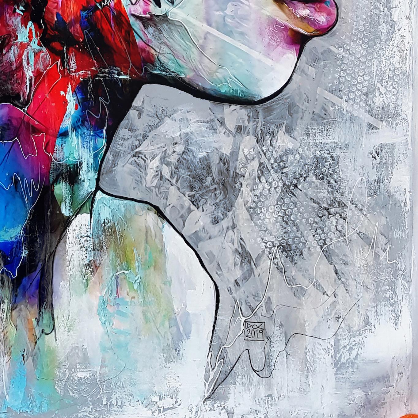 Electro-Magicism - 21st Century, Contemporary Painting, Portrait, Graffiti - Gray Portrait Painting by Danny O'Connor