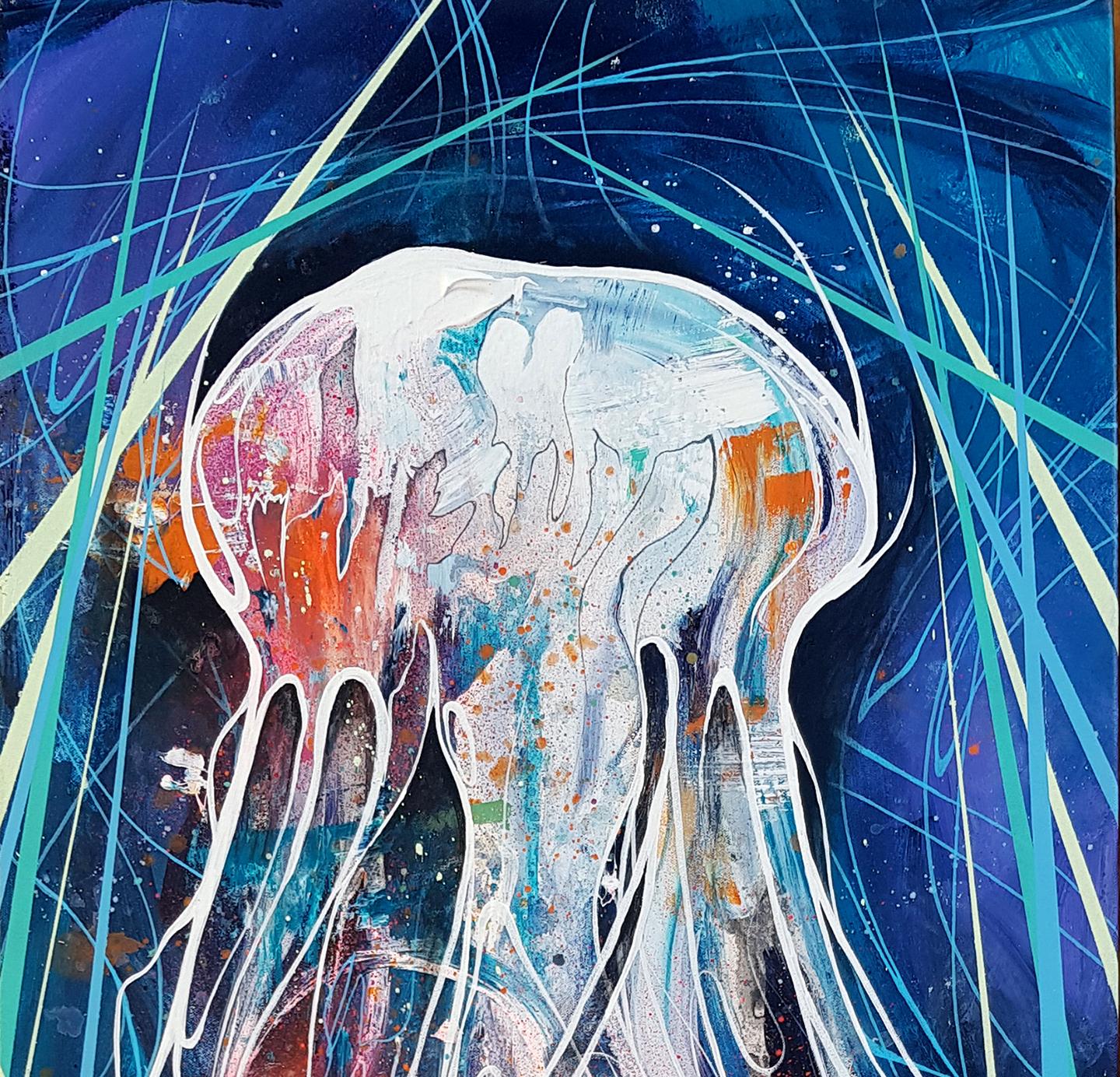 Jellyfish - 21. Jahrhundert, Zeitgenössisches Gemälde, Meerestier, Graffiti – Painting von Danny O'Connor
