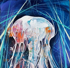 Jellyfish - 21. Jahrhundert, Zeitgenössisches Gemälde, Meerestier, Graffiti