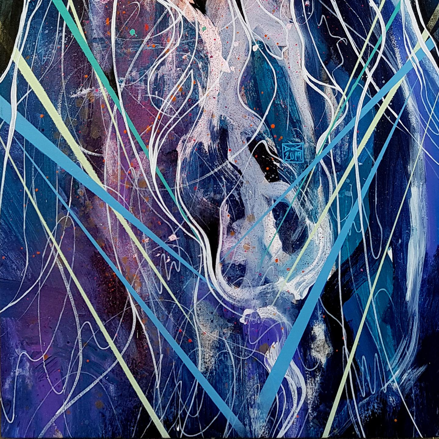 Jellyfish - 21. Jahrhundert, Zeitgenössisches Gemälde, Meerestier, Graffiti (Violett), Figurative Painting, von Danny O'Connor