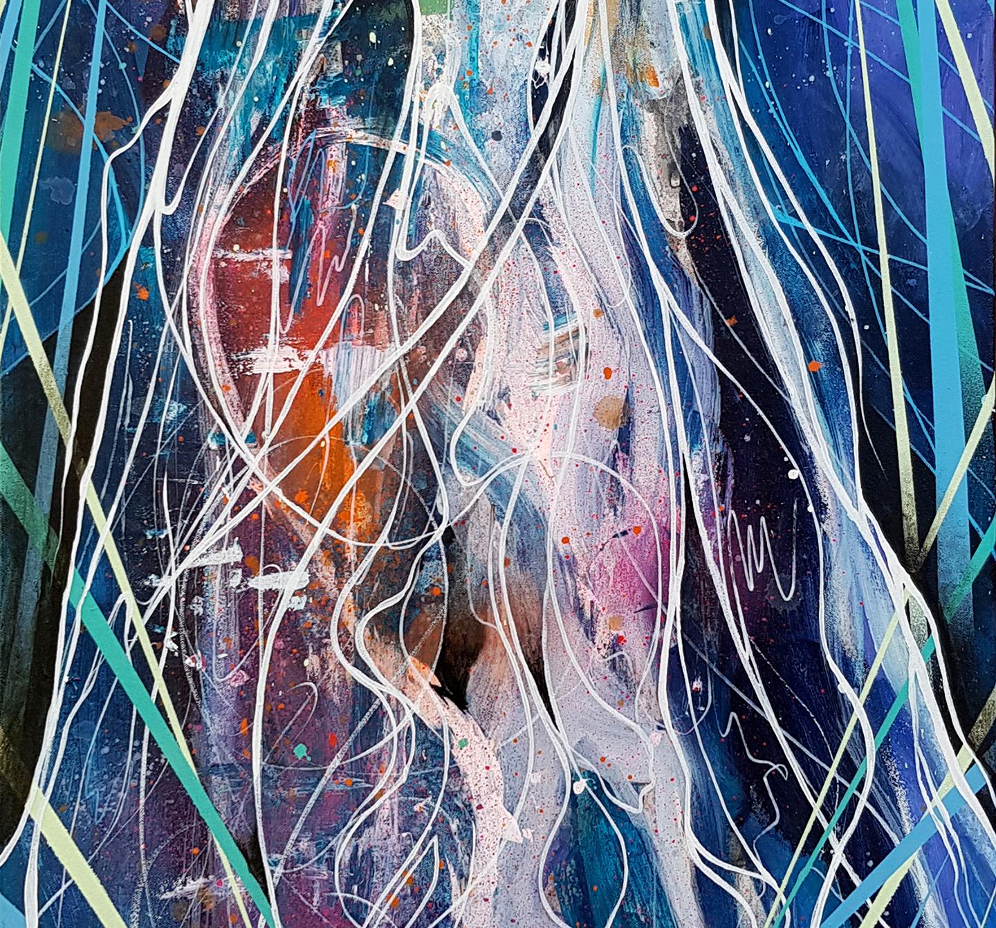 Jellyfish - 21st Century, Contemporary Painting, Sea Animal, Graffiti - Purple Figurative Painting by Danny O'Connor