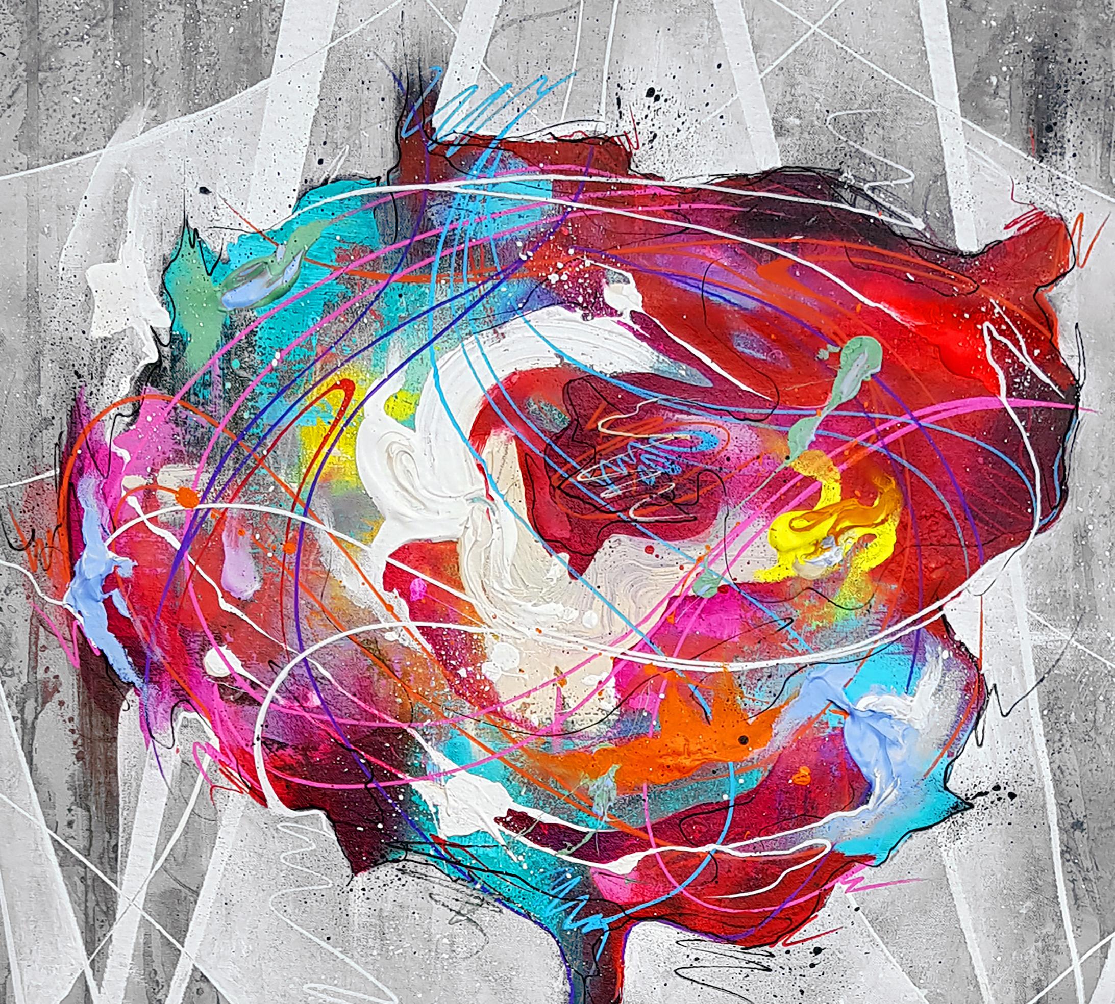 Rosa - Siglo XXI, Pintura Contemporánea, Graffiti, Flor, Técnica Mixta - Figurative Painting Negro de Danny O'Connor