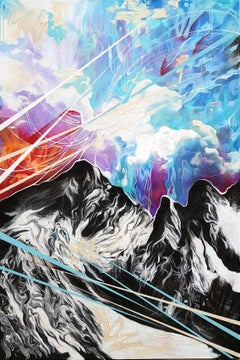 Towering Over Giants - 21st Century, Contemporary Painting, Mountain, Graffiti