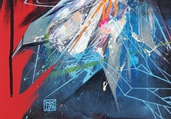 Guardami volare nel cielo rosso sangue - Pittura contemporanea del 21° secolo