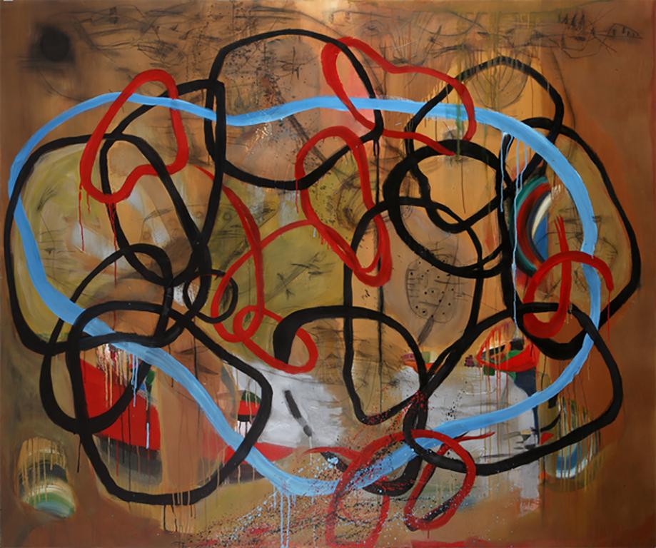Danny Simmons Abstract Painting - Reaching to connect, earth tones, free form abstract patterns
