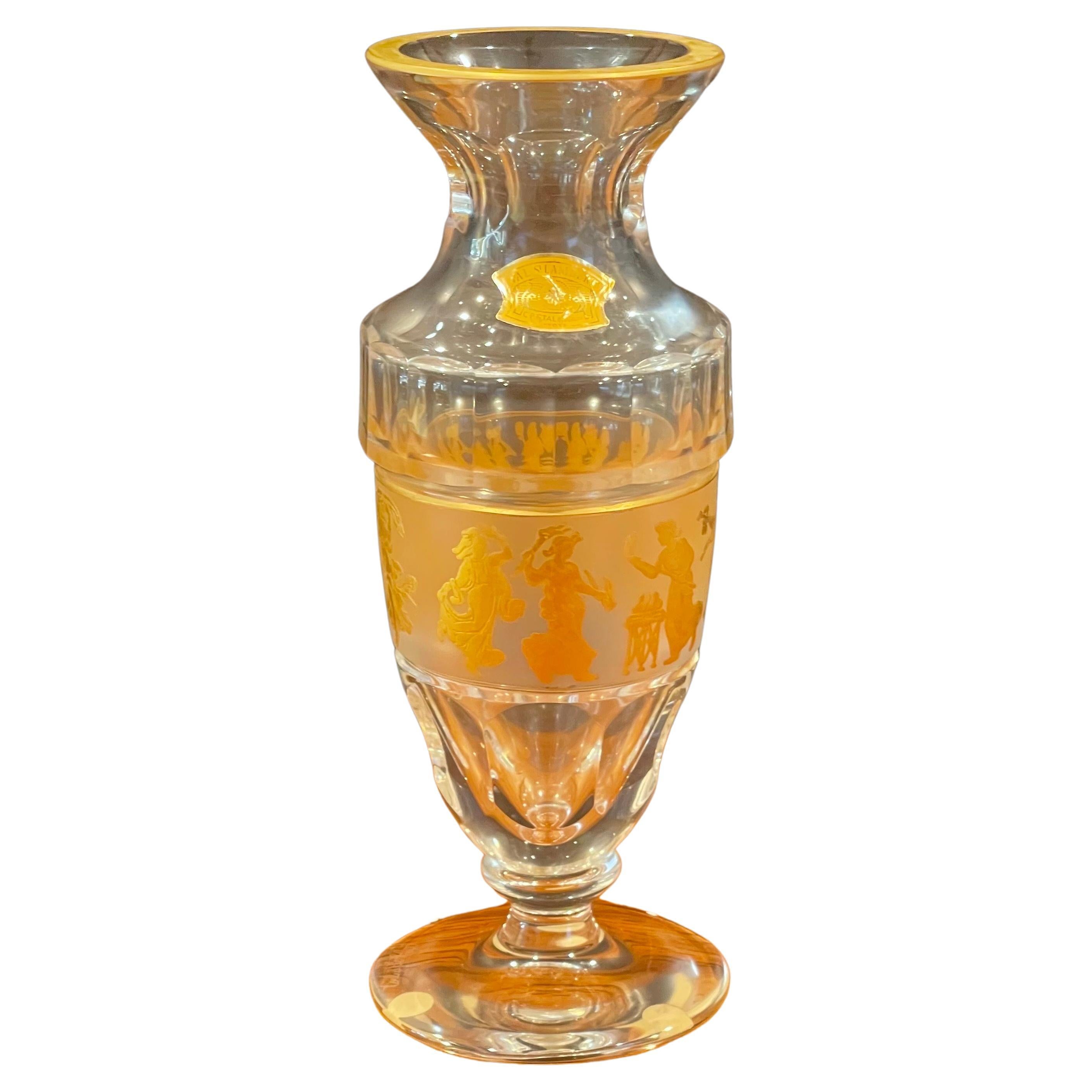 "Danse de la Flore" Gold Gilt Crystal Vase by Val Saint Lambert with Box