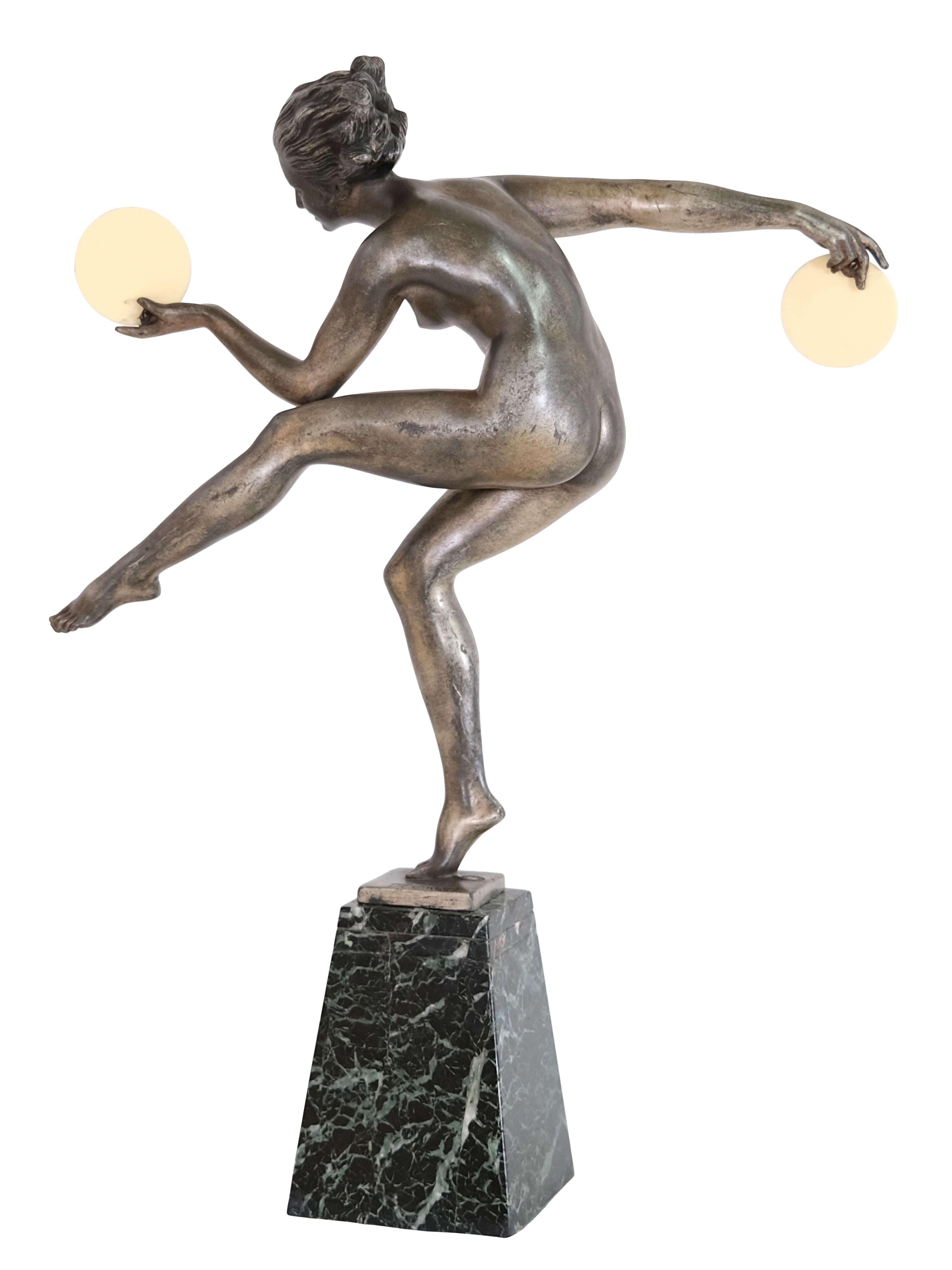 Patinated Danse païenne French Art Deco Dancer Sculpture by Derenne for Max Le Verrier