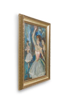 Hand-Painted Victorian Ballerinas Painting, Late 20th Century