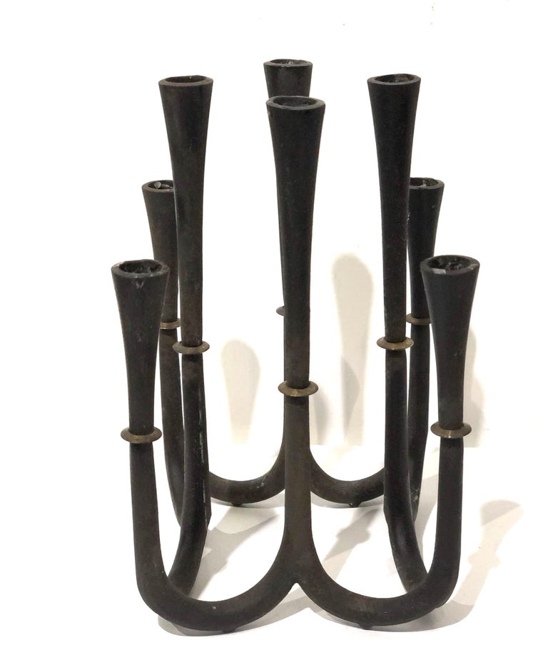 Dansk 8 Candleholder Candelabra in Cast Iron and Brass by Quistgaard at