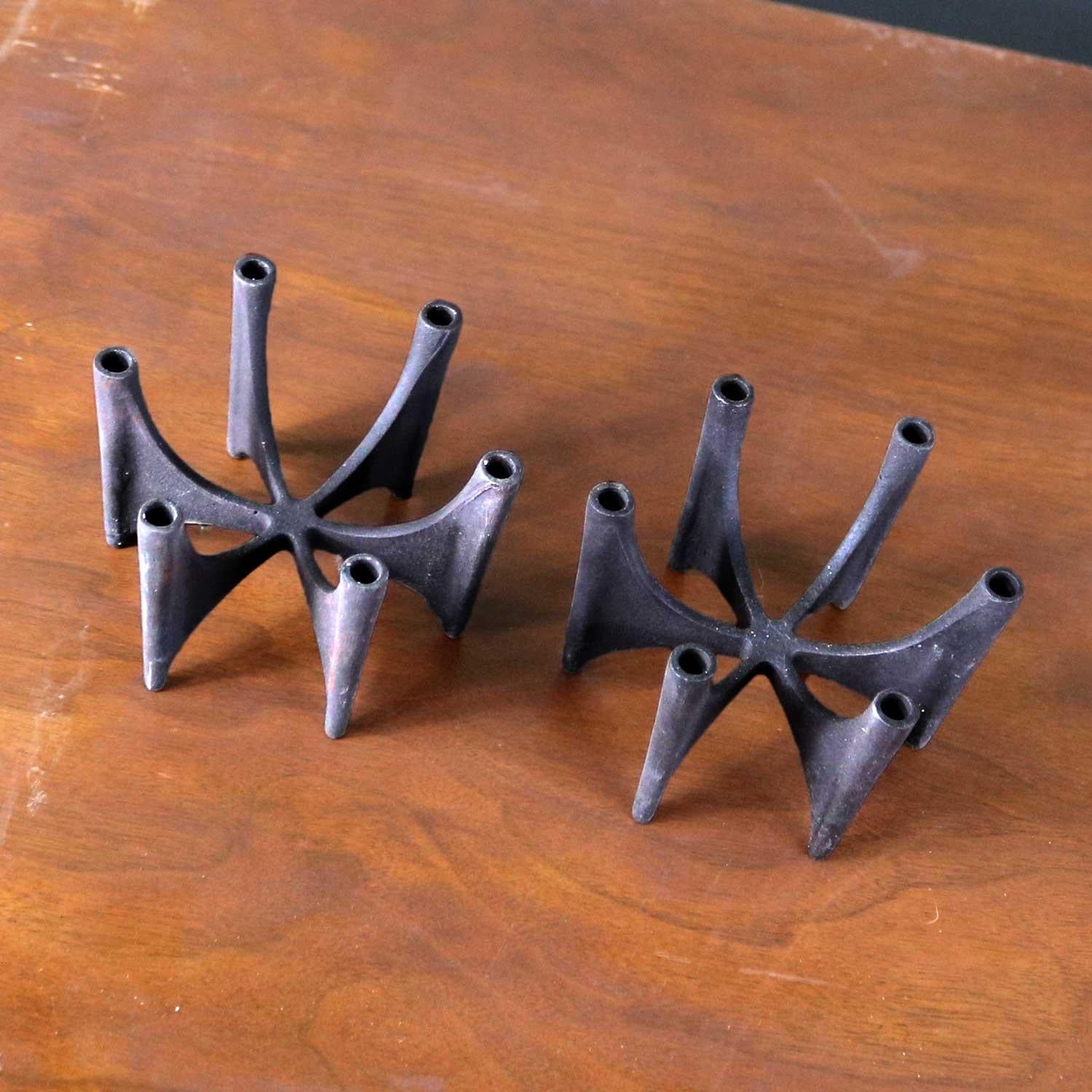 Dansk Black Iron Design with Light Series Candleholders, Borje Rajalin Two Pair 1
