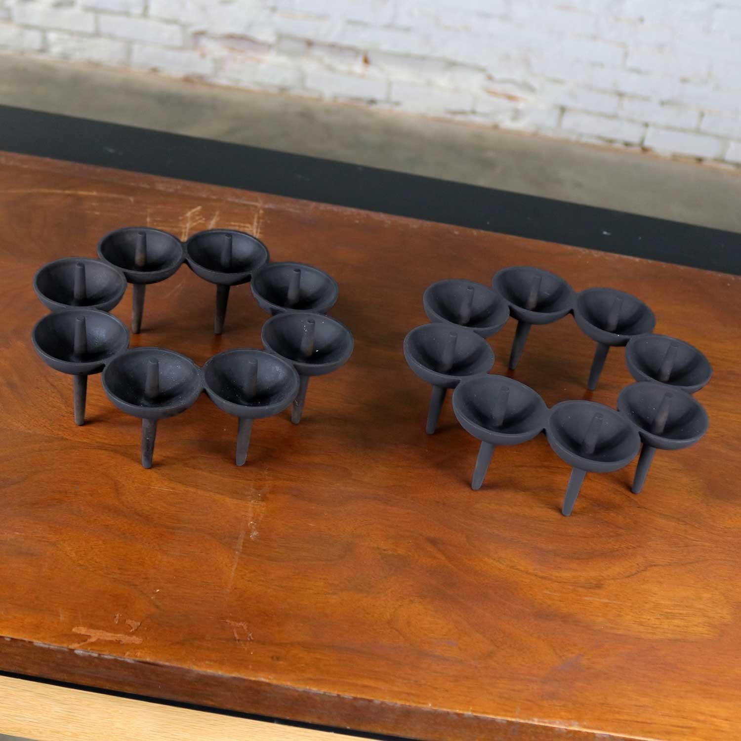 Scandinavian Modern Dansk Black Iron Design with Light Series Candleholders, Borje Rajalin Two Pair
