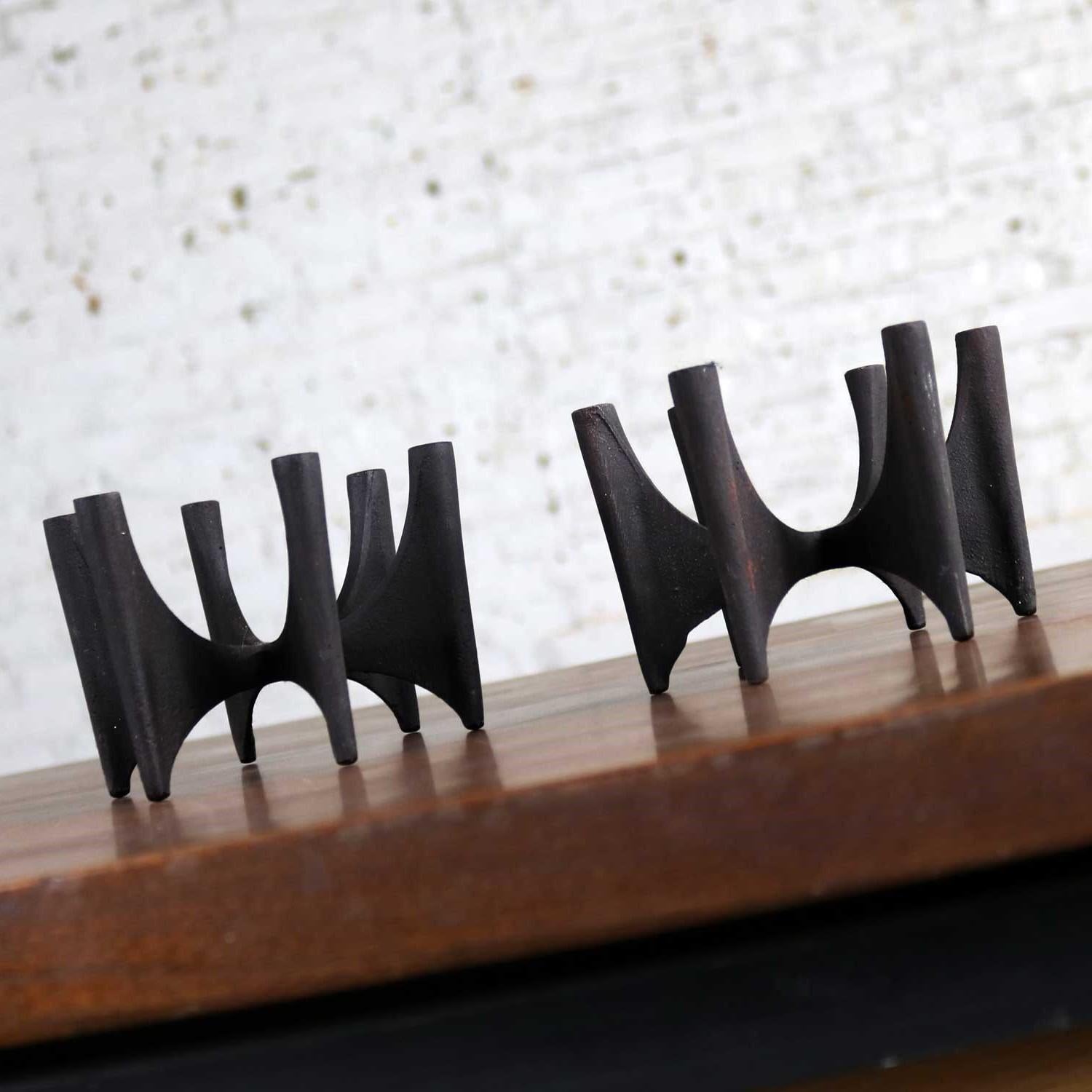 20th Century Dansk Black Iron Design with Light Series Candleholders, Borje Rajalin Two Pair