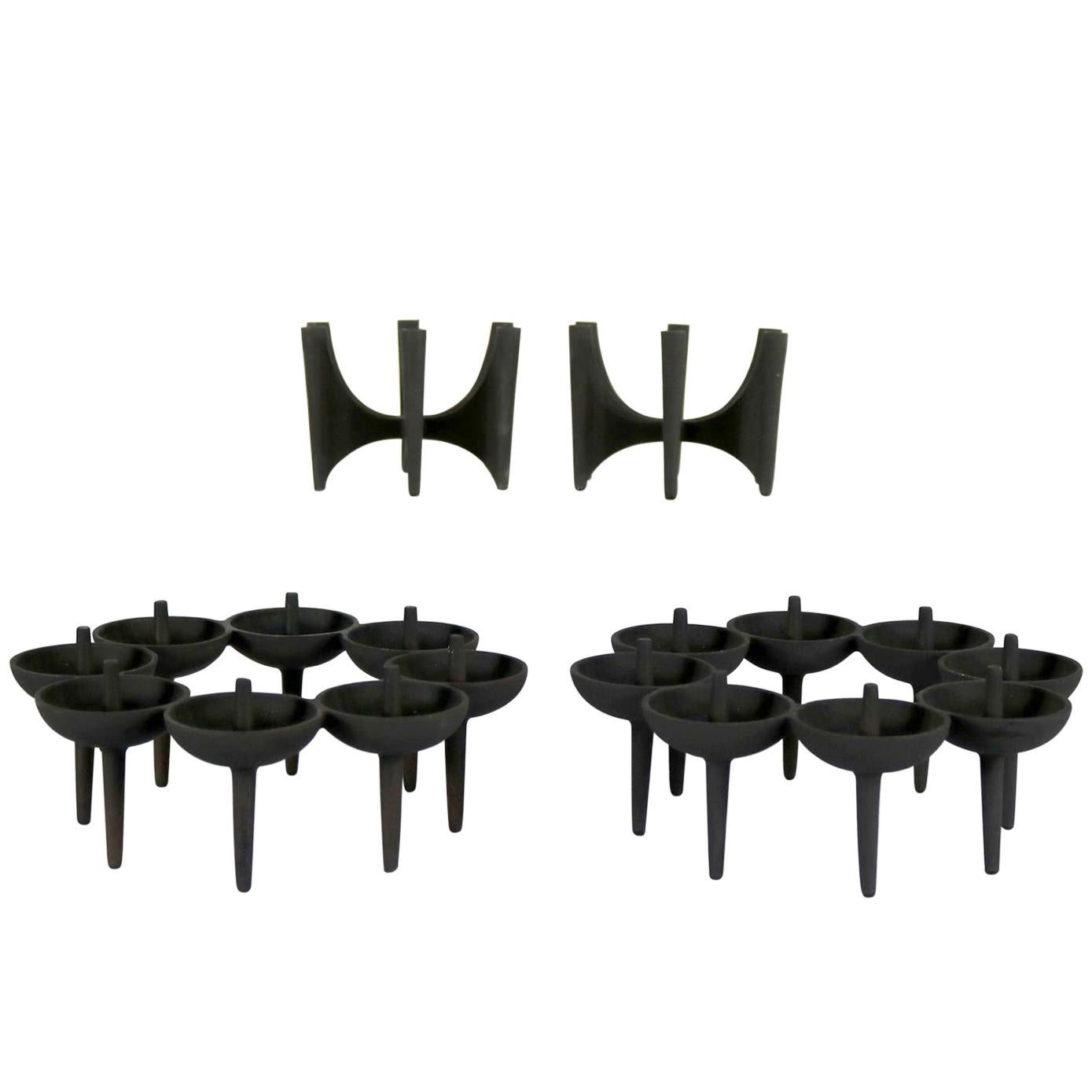 Dansk Black Iron Design with Light Series Candleholders, Borje Rajalin Two Pair