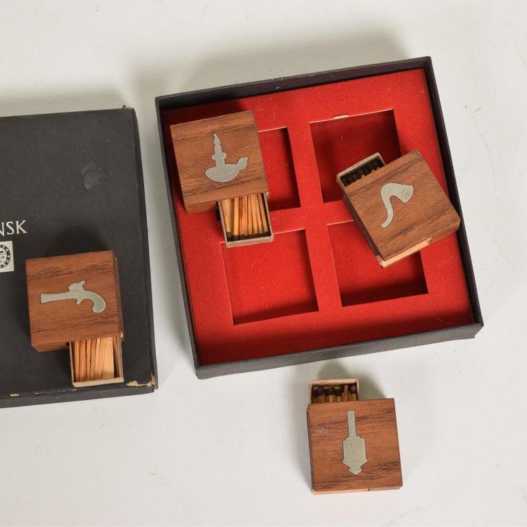 Stainless Steel Dansk by Jens Quistgaard Teak & Stainless Match Box Holder Set Denmark 1960s For Sale