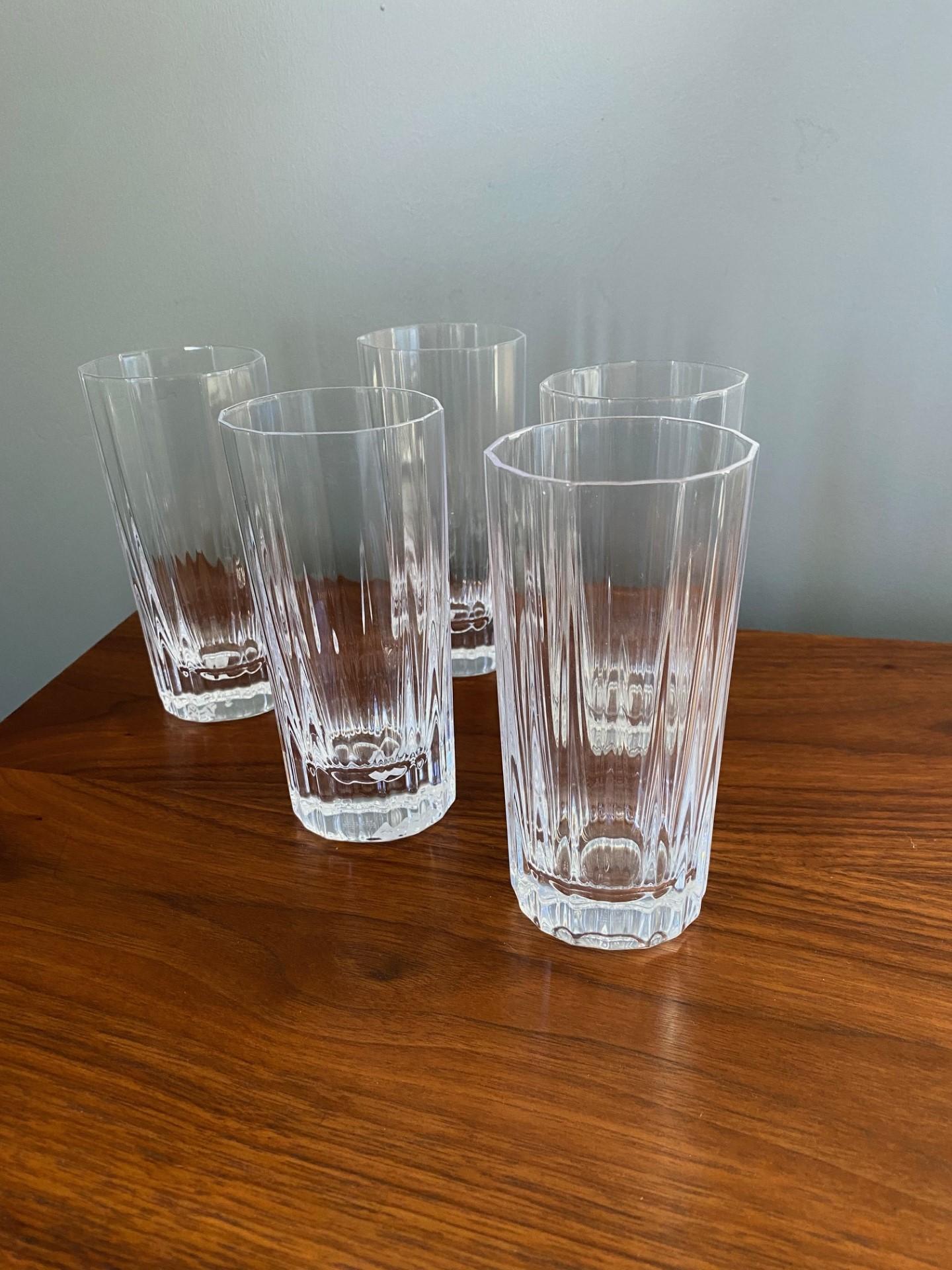 French Dansk Crystal Oval Facette Highball Glasses Set of 5 For Sale