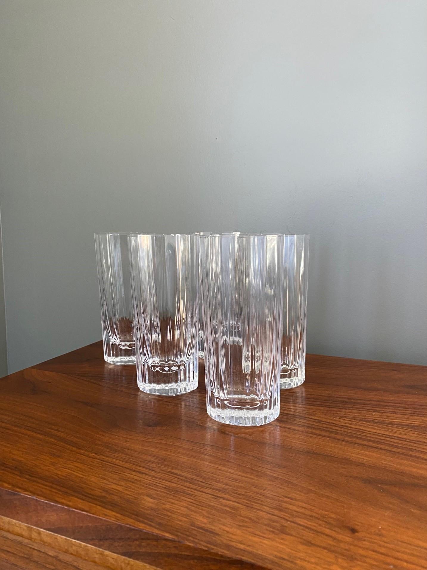 Hand-Crafted Dansk Crystal Oval Facette Highball Glasses Set of 5 For Sale