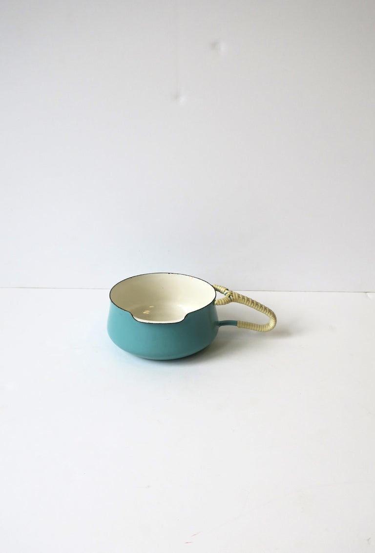 Dansk Danish Scandinavian Modern Sky Blue Enamel and Wicker Handle