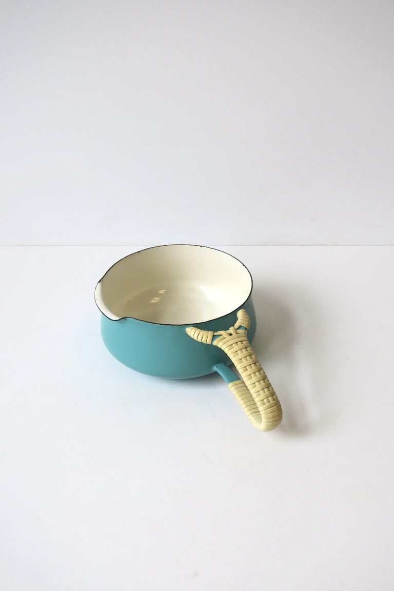 Dansk Danish Scandinavian Modern Sky Blue Enamel and Wicker Handle