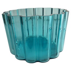 Dansk Design Scalloped Blue Art Glass Vase Bowl by Jens Quistgaard
