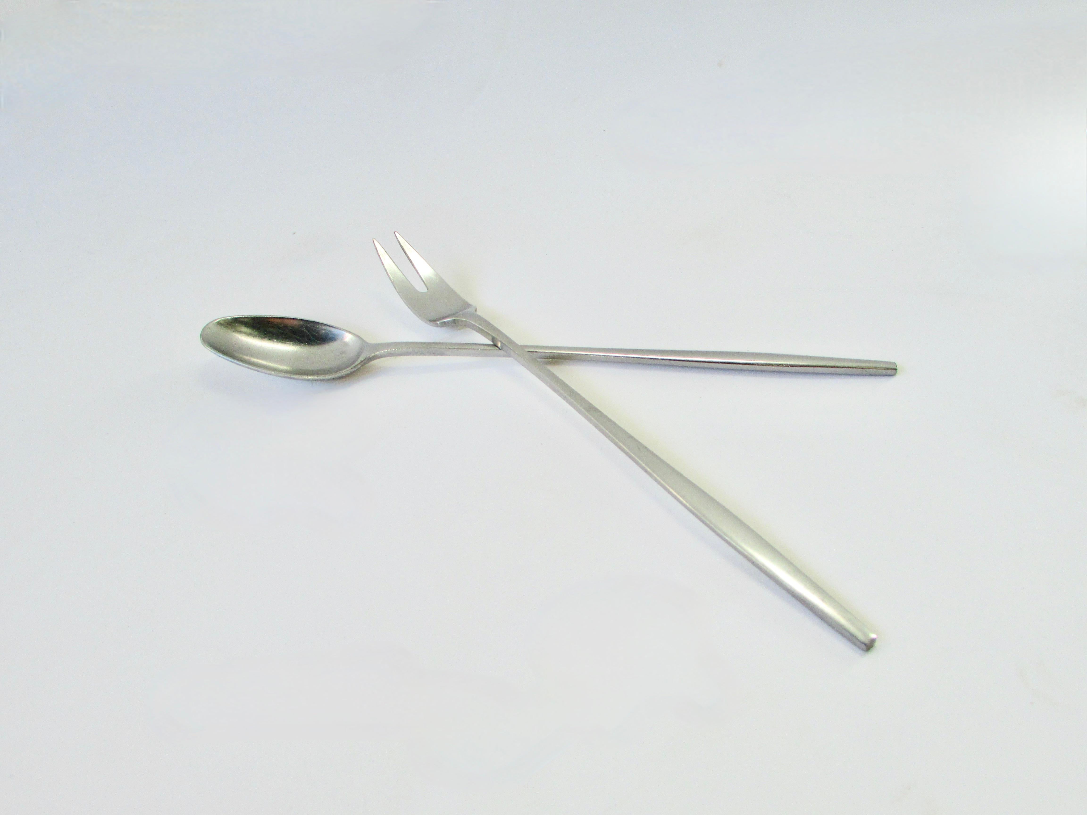 Dansk Designs Denmark JHQ Quistgaard stainless stir spoon olive fork  In Good Condition For Sale In Ferndale, MI