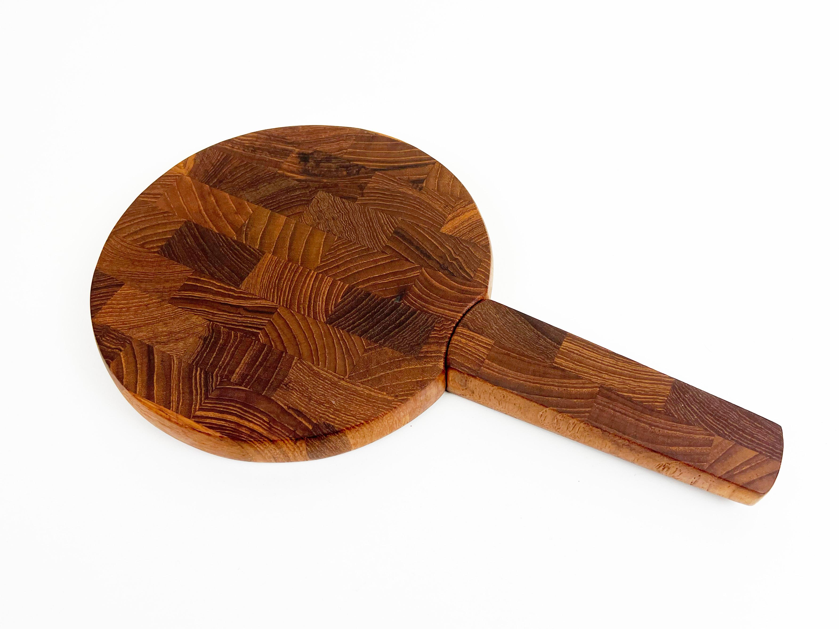 Danish Dansk End Grain Teak Lollipop Shaped Serving Board with Built in Knife For Sale