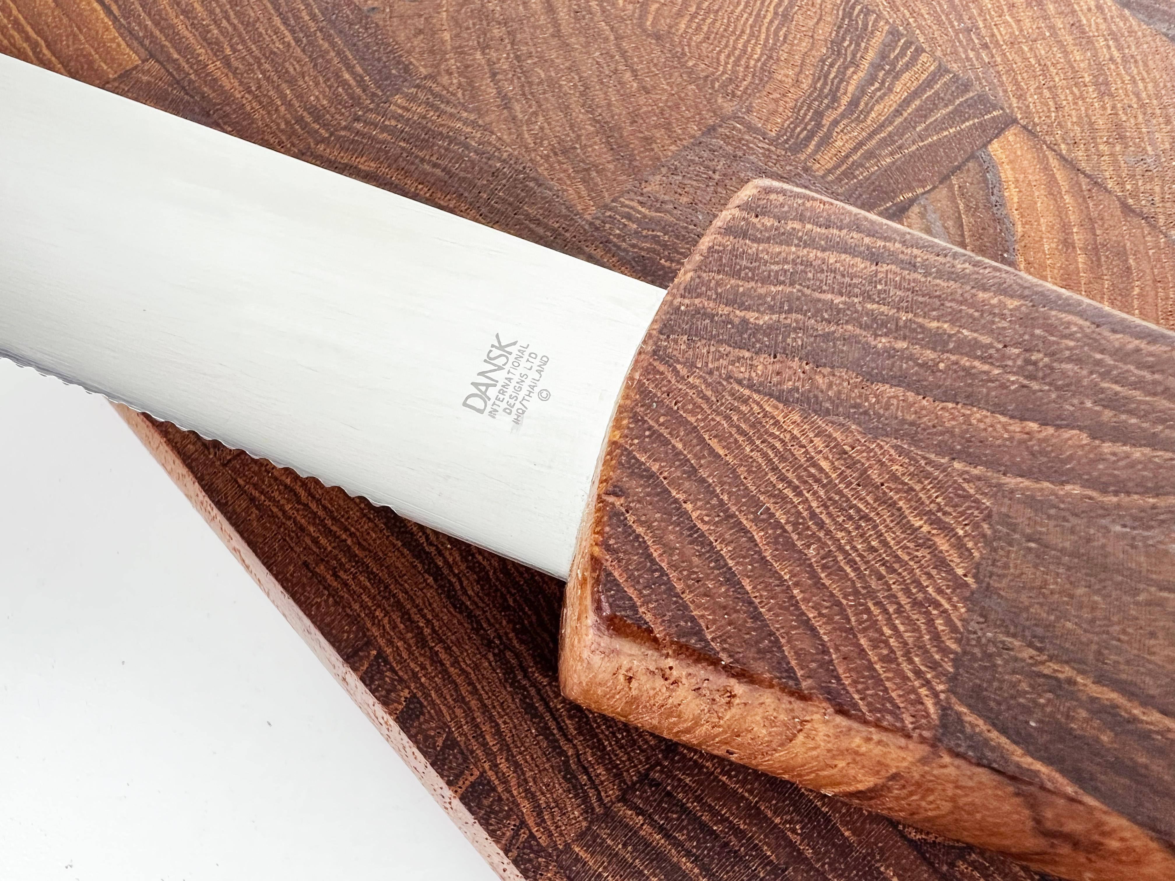 20th Century Dansk End Grain Teak Paddle Shaped Serving Board with Built in Knife For Sale