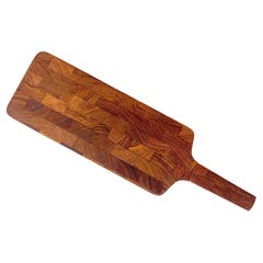 Retro Dansk End Grain Teak Paddle Shaped Serving Board with Built in Knife